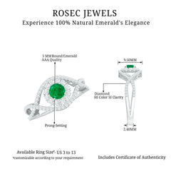 Natural Emerald Engagement Ring with Diamond Crossover Shank
