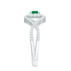 Natural Emerald Engagement Ring with Diamond Crossover Shank