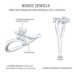 Diamond Floral Ring with Curved Shank