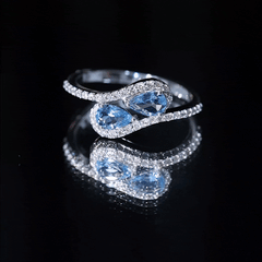 0.7 Carat Aquamarine Two Stone Engagement Ring with Diamond