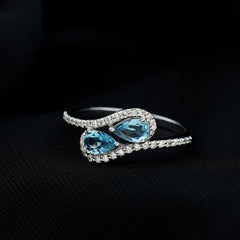 0.7 Carat Aquamarine Two Stone Engagement Ring with Diamond