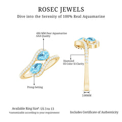 0.7 Carat Aquamarine Two Stone Engagement Ring with Diamond