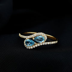 0.7 Carat Aquamarine Two Stone Engagement Ring with Diamond