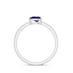 Pear Cut Amethyst Solitaire Ring with Diamond Side Stones