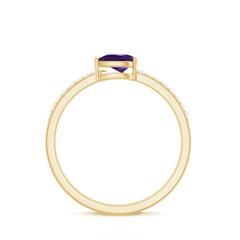 Pear Cut Amethyst Solitaire Ring with Diamond Side Stones