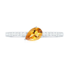 Natural Pear Shape Citrine Engagement Ring with Diamond