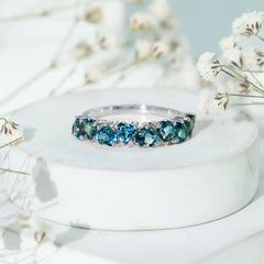 Brilliant Cut Heart London Blue Topaz Half Eternity Band