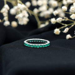 French Pave Set Lab Emerald Stackable Eternity Ring