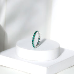 French Pave Set Lab Emerald Stackable Eternity Ring