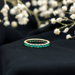 French Pave Set Lab Emerald Stackable Eternity Ring