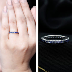 Certified Lab Created Blue Sapphire Full Eternity Stackable Ring