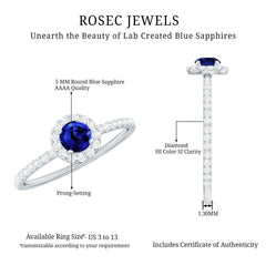 Lab Grown Blue Sapphire and Diamond Minimal Engagement Ring