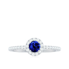 Lab Grown Blue Sapphire and Diamond Minimal Engagement Ring