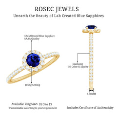 Lab Grown Blue Sapphire and Diamond Minimal Engagement Ring