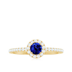 Lab Grown Blue Sapphire and Diamond Minimal Engagement Ring