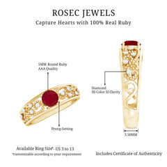 Natural 0.6 Carat Ruby Vintage Looking Engagement Ring with Diamond