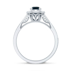 Vintage Looking London Blue Topaz Engagement Ring with Diamond Halo