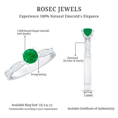 AAA Quality Emerald Solitaire Promise Ring with Diamond