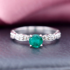 AAA Quality Emerald Solitaire Promise Ring with Diamond