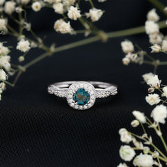5mm London Blue topaz Vintage Inspired Ring with Diamond Halo