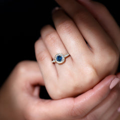 5mm London Blue topaz Vintage Inspired Ring with Diamond Halo