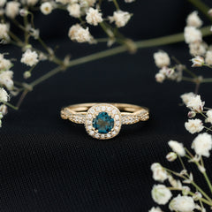 5mm London Blue topaz Vintage Inspired Ring with Diamond Halo