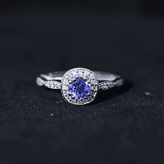 Vintage Style Tanzanite Engagement Ring with Diamond Halo for Women