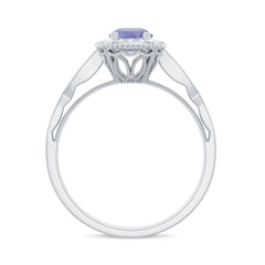 Vintage Style Tanzanite Engagement Ring with Diamond Halo for Women