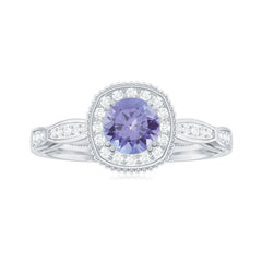 Vintage Style Tanzanite Engagement Ring with Diamond Halo for Women