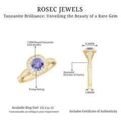 Vintage Style Tanzanite Engagement Ring with Diamond Halo for Women