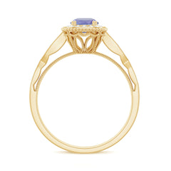 Vintage Style Tanzanite Engagement Ring with Diamond Halo for Women