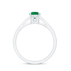 Genuine 5mm Emerald Solitaire Engagement Ring with Diamond Side Stones