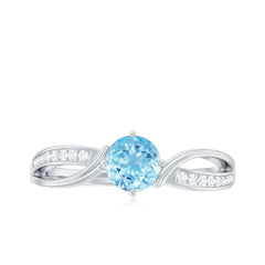 Real 0.8 Ct Aquamarine and Diamond Infinity Engagement Ring