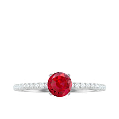 Round Cut Lab Grown Ruby Engagement Ring with Diamond