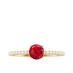 Round Cut Lab Grown Ruby Engagement Ring with Diamond