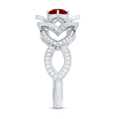 1.25 CT Created Ruby and Moissanite Flower Engagement Ring