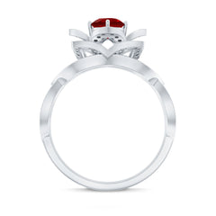 1.25 CT Created Ruby and Moissanite Flower Engagement Ring