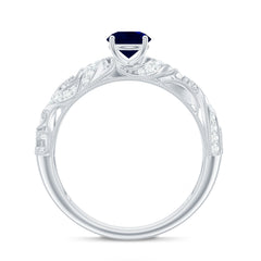 1.25 CT Vintage Style Blue Sapphire Engagement Ring with Diamond