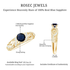 1.25 CT Vintage Style Blue Sapphire Engagement Ring with Diamond