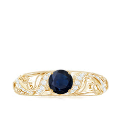 1.25 CT Vintage Style Blue Sapphire Engagement Ring with Diamond