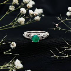 Vintage Looking Emerald and Diamond Engagement Ring for Women
