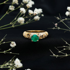 Vintage Looking Emerald and Diamond Engagement Ring for Women