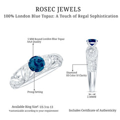 Vintage London Blue Topaz and Diamond Engagement Ring
