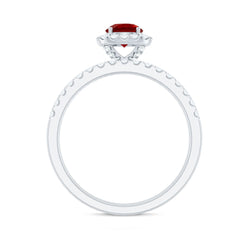 Vintage Inspired Created Ruby and Diamond Wedding Band Ring