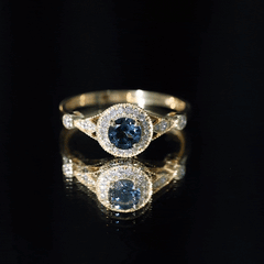 5mm London Blue Topaz Antique Engagement Ring with Diamond Halo