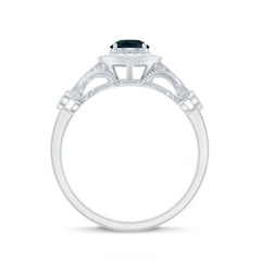 5mm London Blue Topaz Antique Engagement Ring with Diamond Halo