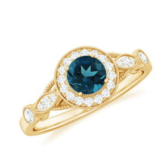 5mm London Blue Topaz Antique Engagement Ring with Diamond Halo