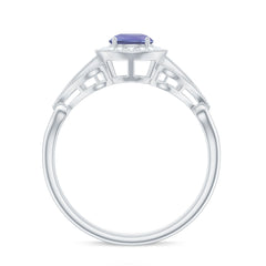 Natural Tanzanite Retro Engagement Ring with Diamond