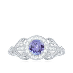 Natural Tanzanite Retro Engagement Ring with Diamond