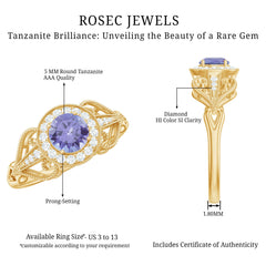 Natural Tanzanite Retro Engagement Ring with Diamond